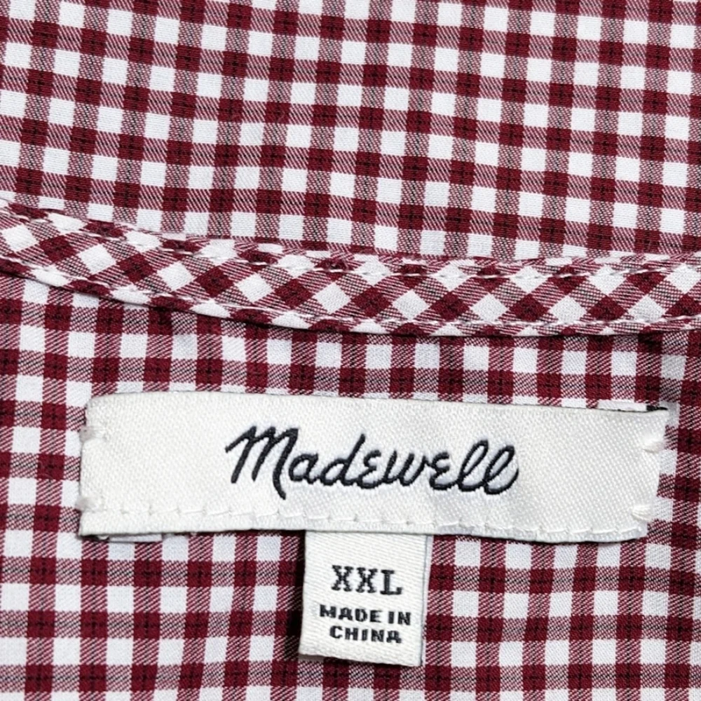 MADEWELL Burgundy Gingham Wrap Blouse/Top with 3/4 Sleeves - Picture 9 of 10